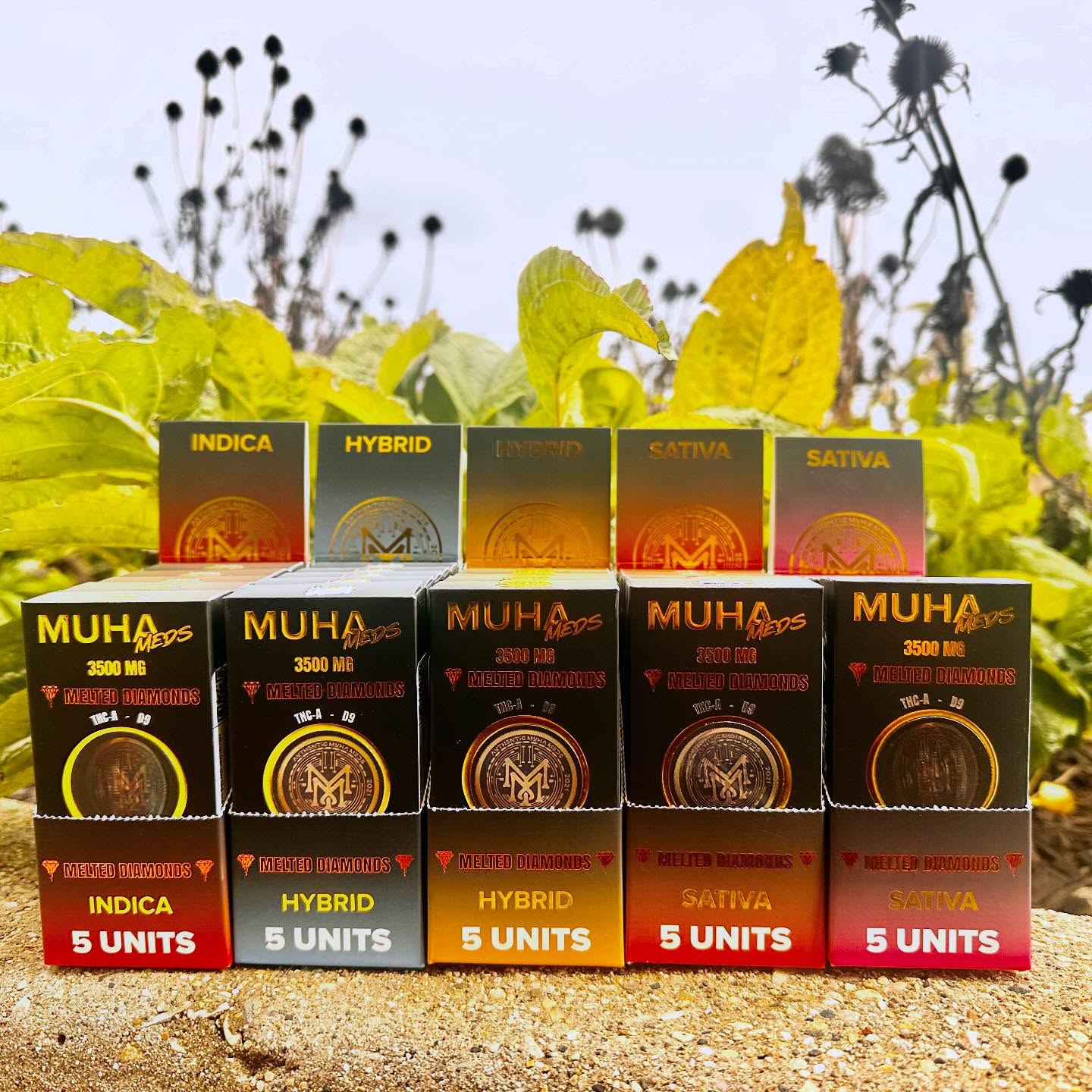 Adult-use products photographed outdoors